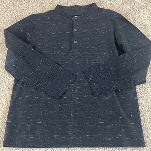 Bugatchi Shirt Mens Medium OoohCotton Tech Henley Popover Flecked Charcoal T195